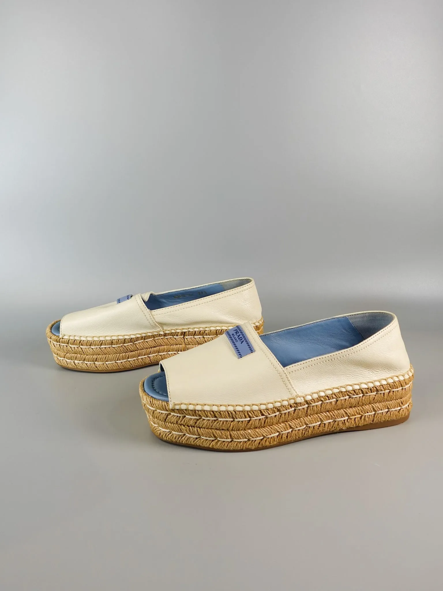 Open Toe Platform Espadrilles in Off White Size 39.5 (26cm)