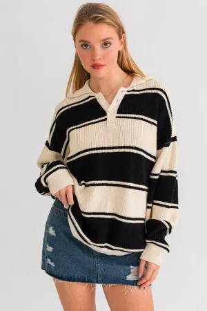 Oversized Stripe Collared Sweater