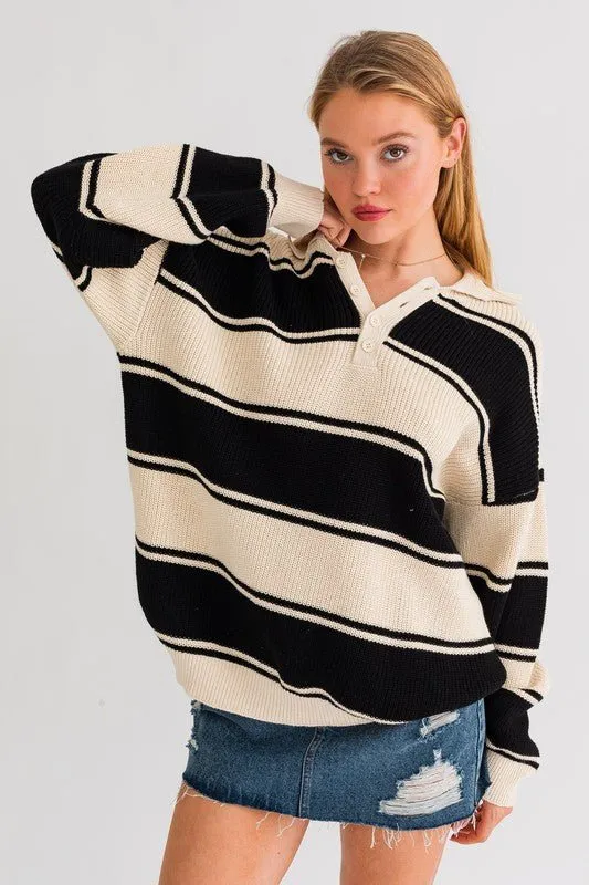 Oversized Stripe Collared Sweater