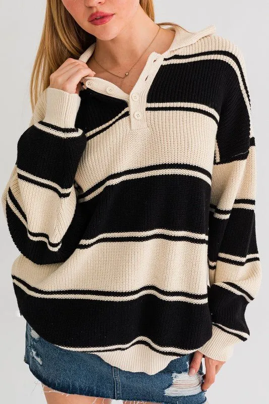 Oversized Stripe Collared Sweater