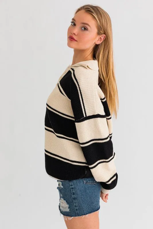 Oversized Stripe Collared Sweater