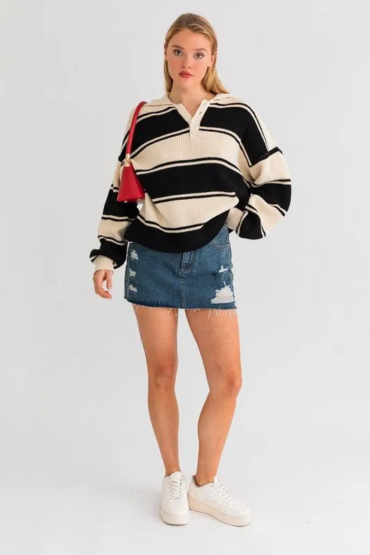 Oversized Stripe Collared Sweater
