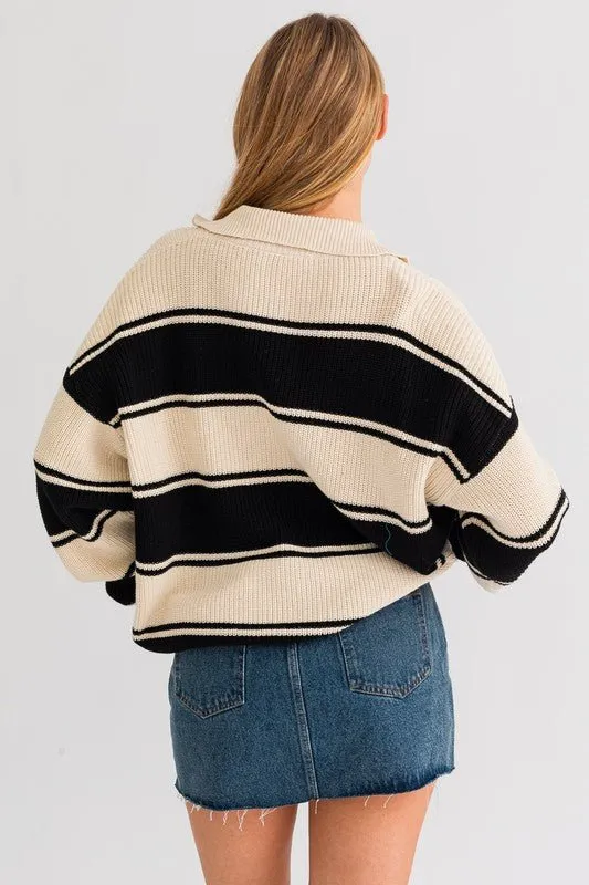 Oversized Stripe Collared Sweater