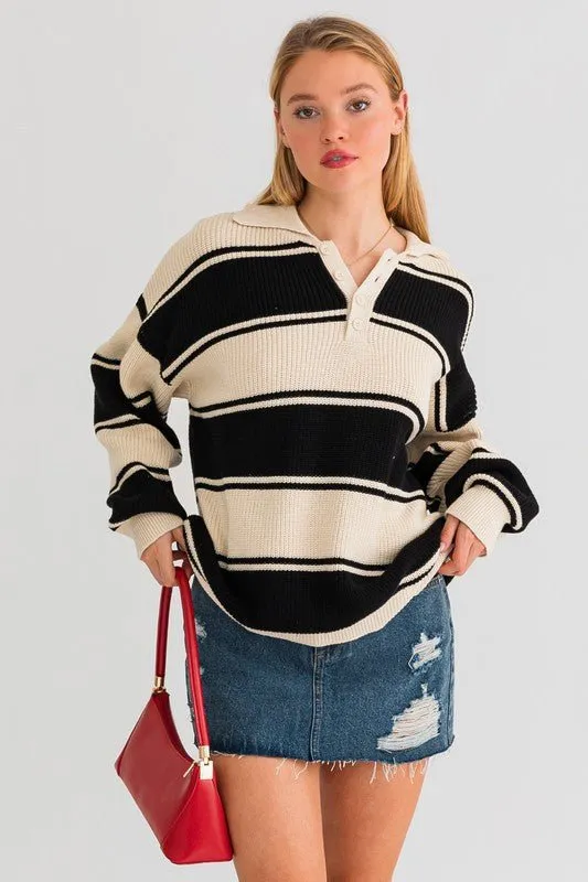 Oversized Stripe Collared Sweater