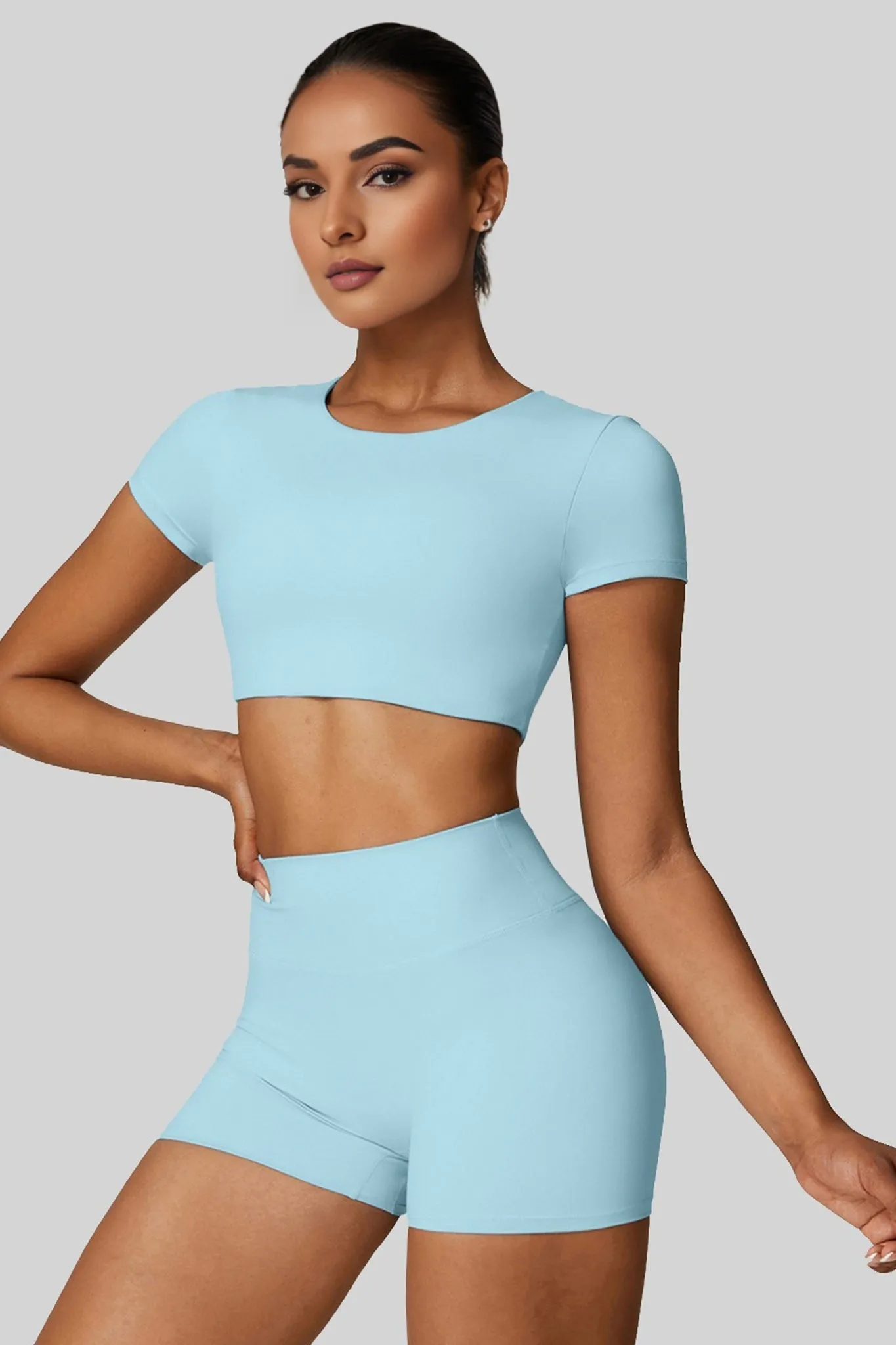 Power Move Crop Tee - Aqua Blue