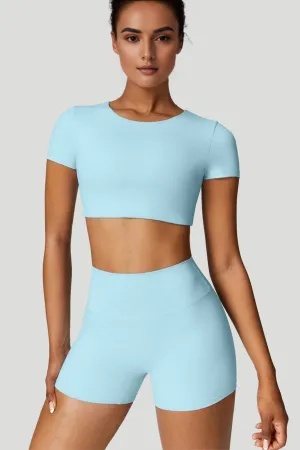Power Move Crop Tee - Aqua Blue