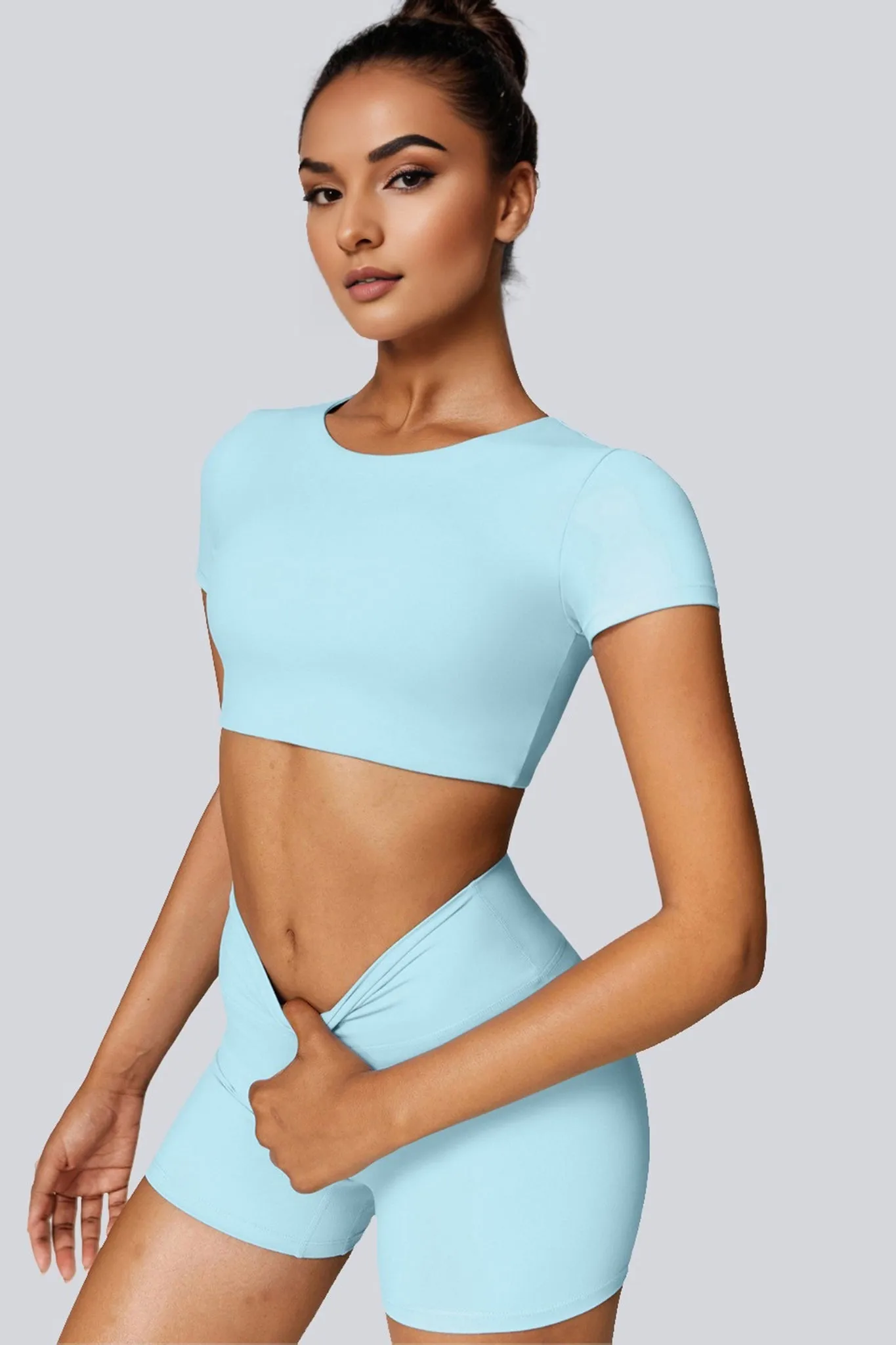 Power Move Crop Tee - Aqua Blue