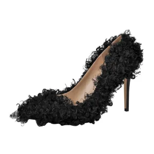 Pumps Woollen Patchwork Pointed Toe Slip-On Thin Heels Shoes