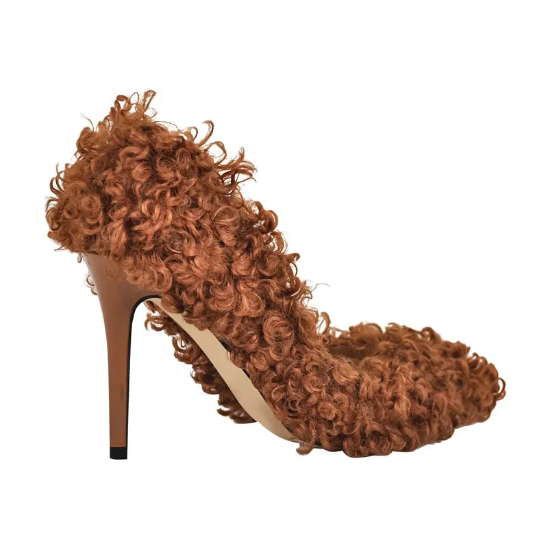 Pumps Woollen Patchwork Pointed Toe Slip-On Thin Heels Shoes