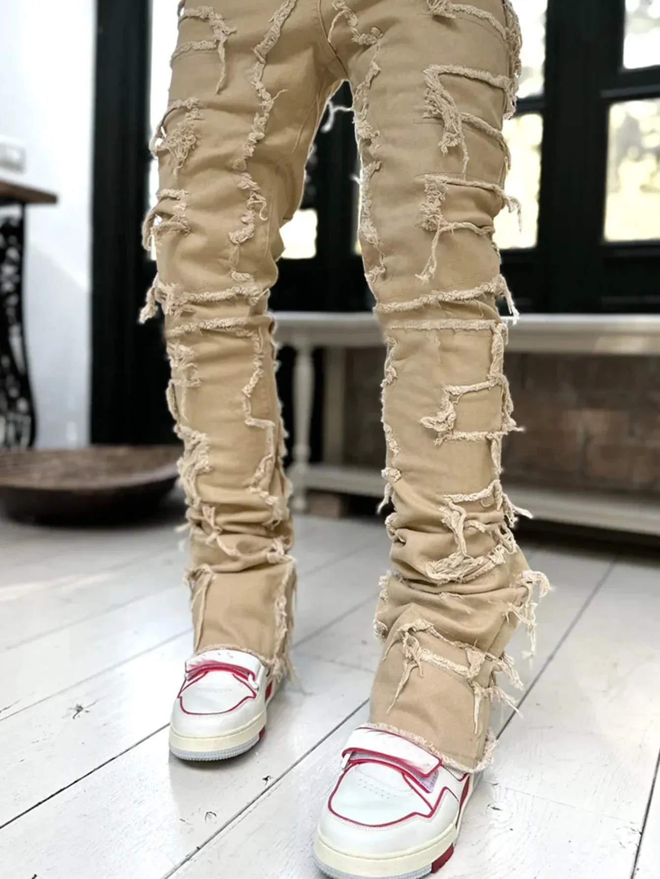Ripped Slim Fit Destroyed Straight Denim