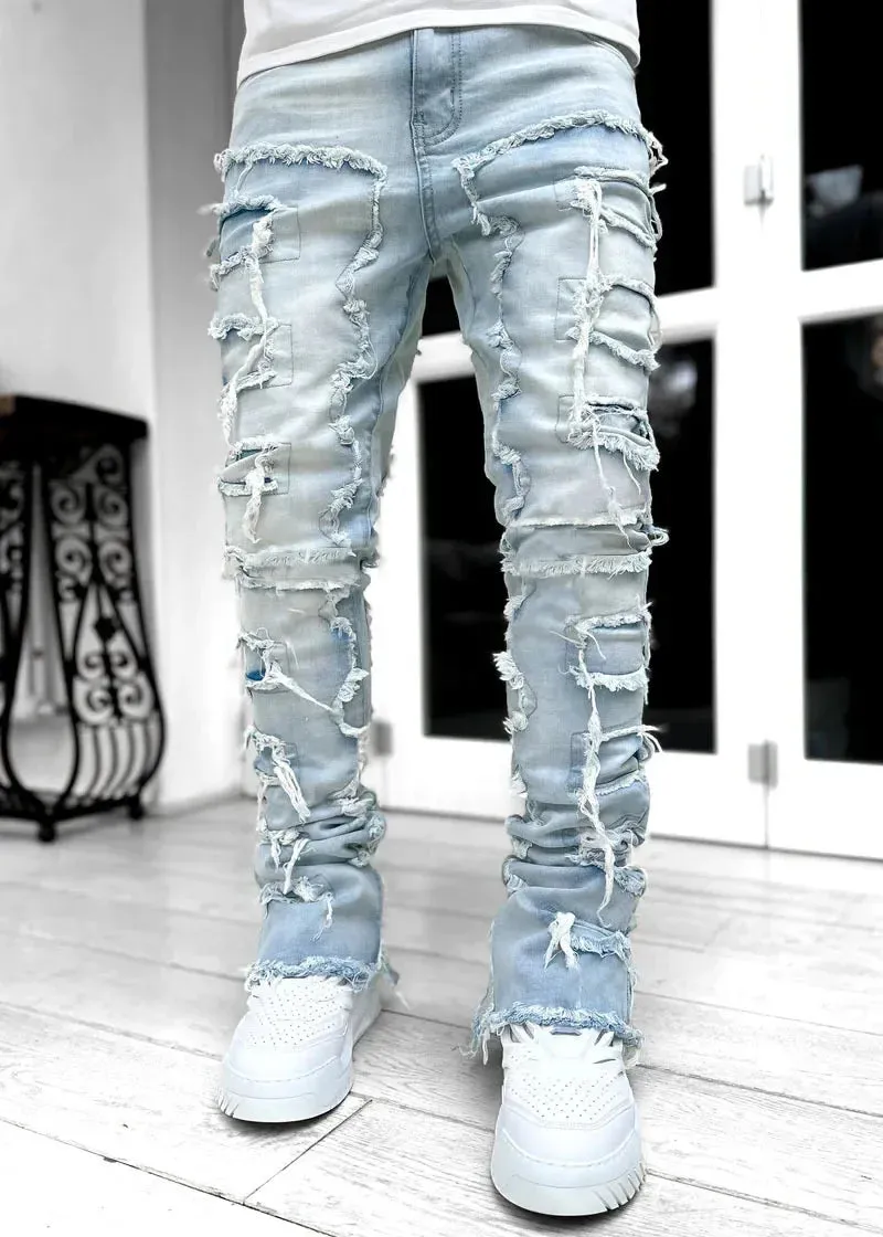 Ripped Slim Fit Destroyed Straight Denim