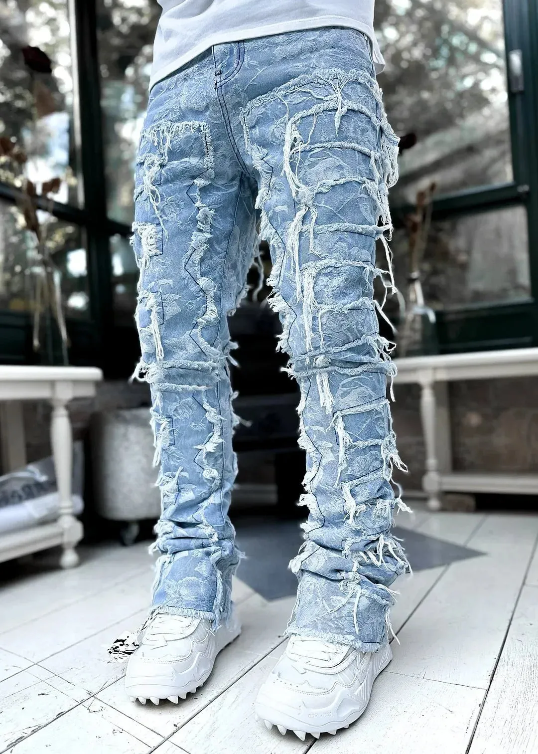 Ripped Slim Fit Destroyed Straight Denim