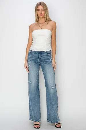 RISEN Elly High Waist Distressed Wide Leg Jeans