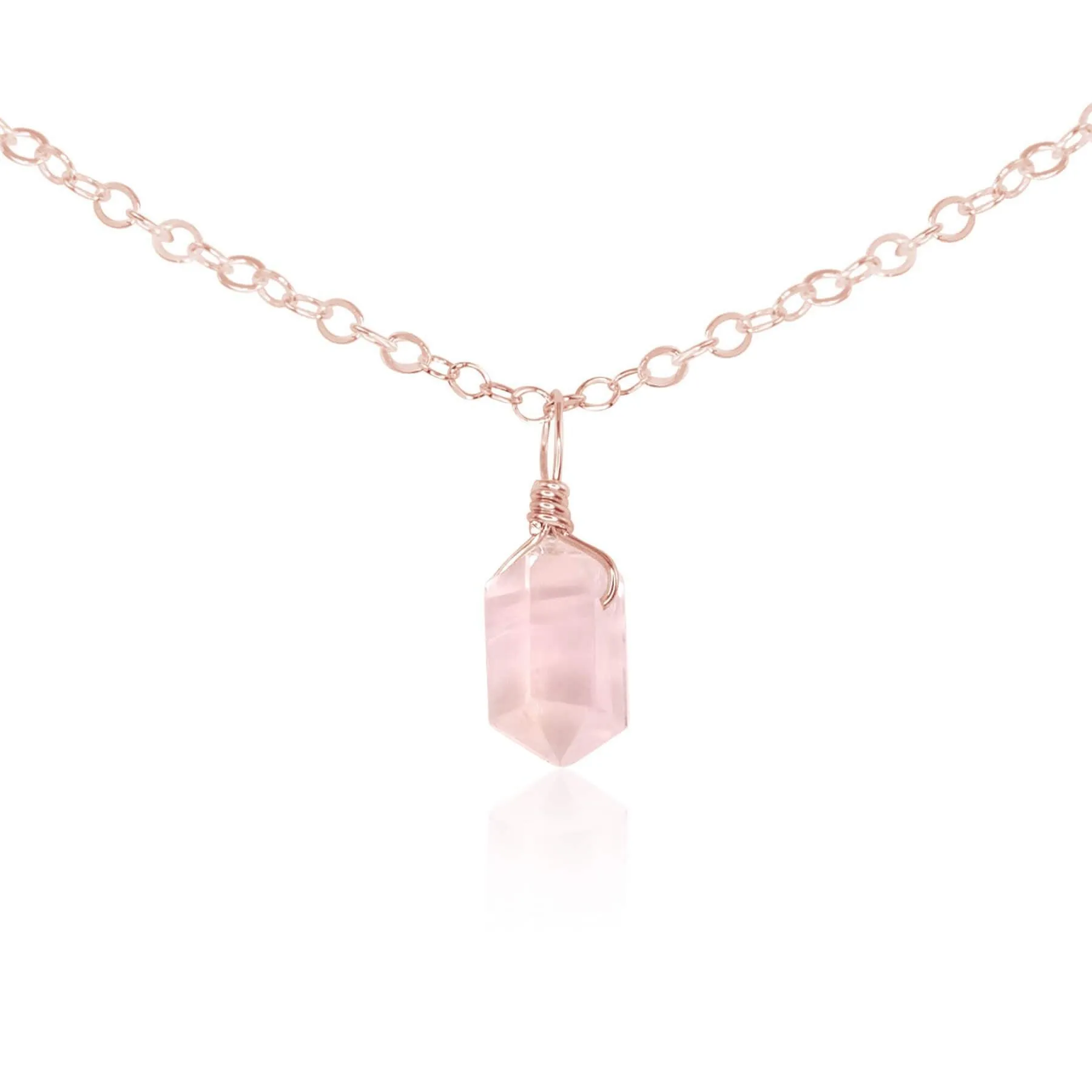 Rose Quartz Mini Double Terminated Crystal Point Pendant Choker Necklace