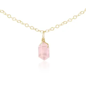 Rose Quartz Mini Double Terminated Crystal Point Pendant Choker Necklace