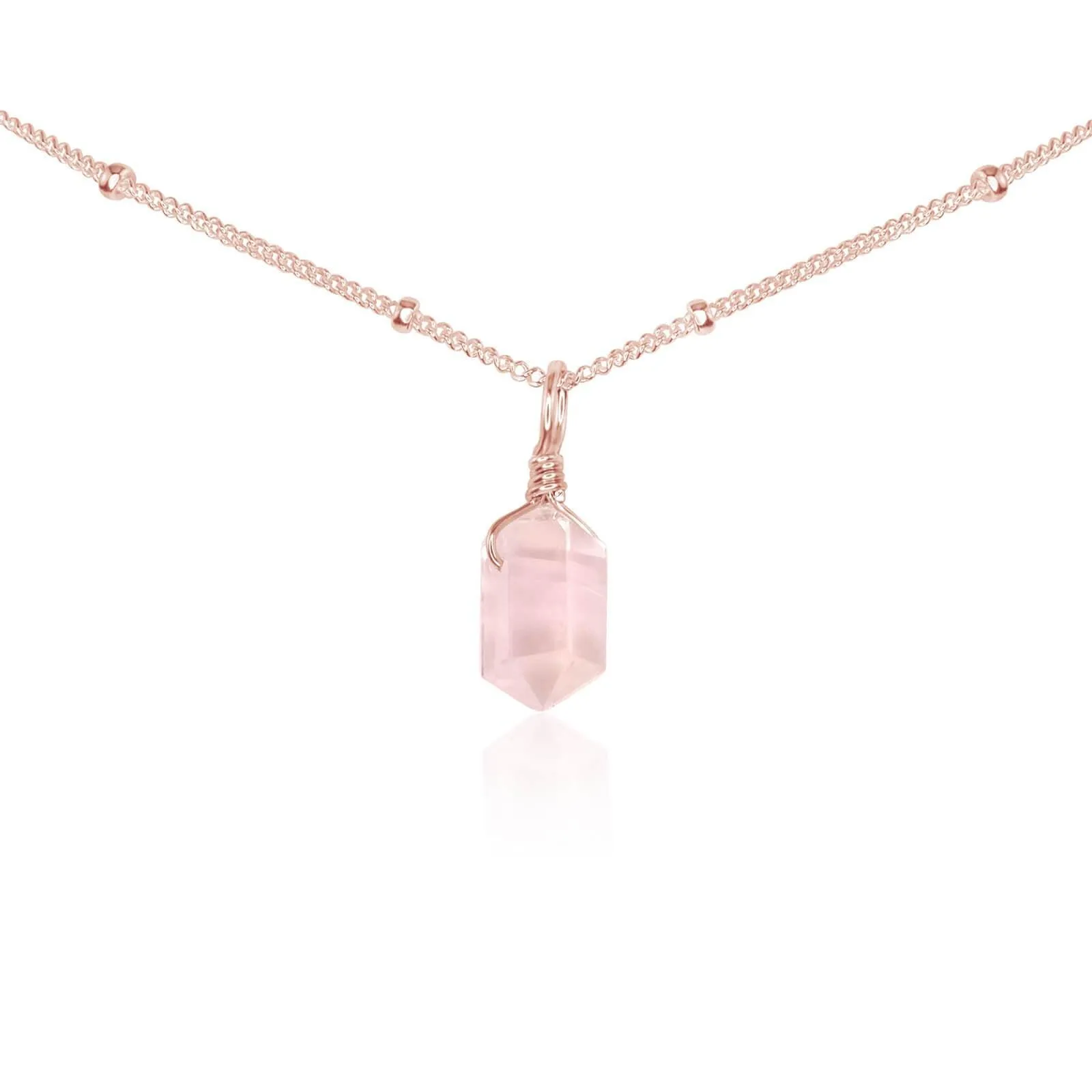 Rose Quartz Mini Double Terminated Crystal Point Pendant Choker Necklace