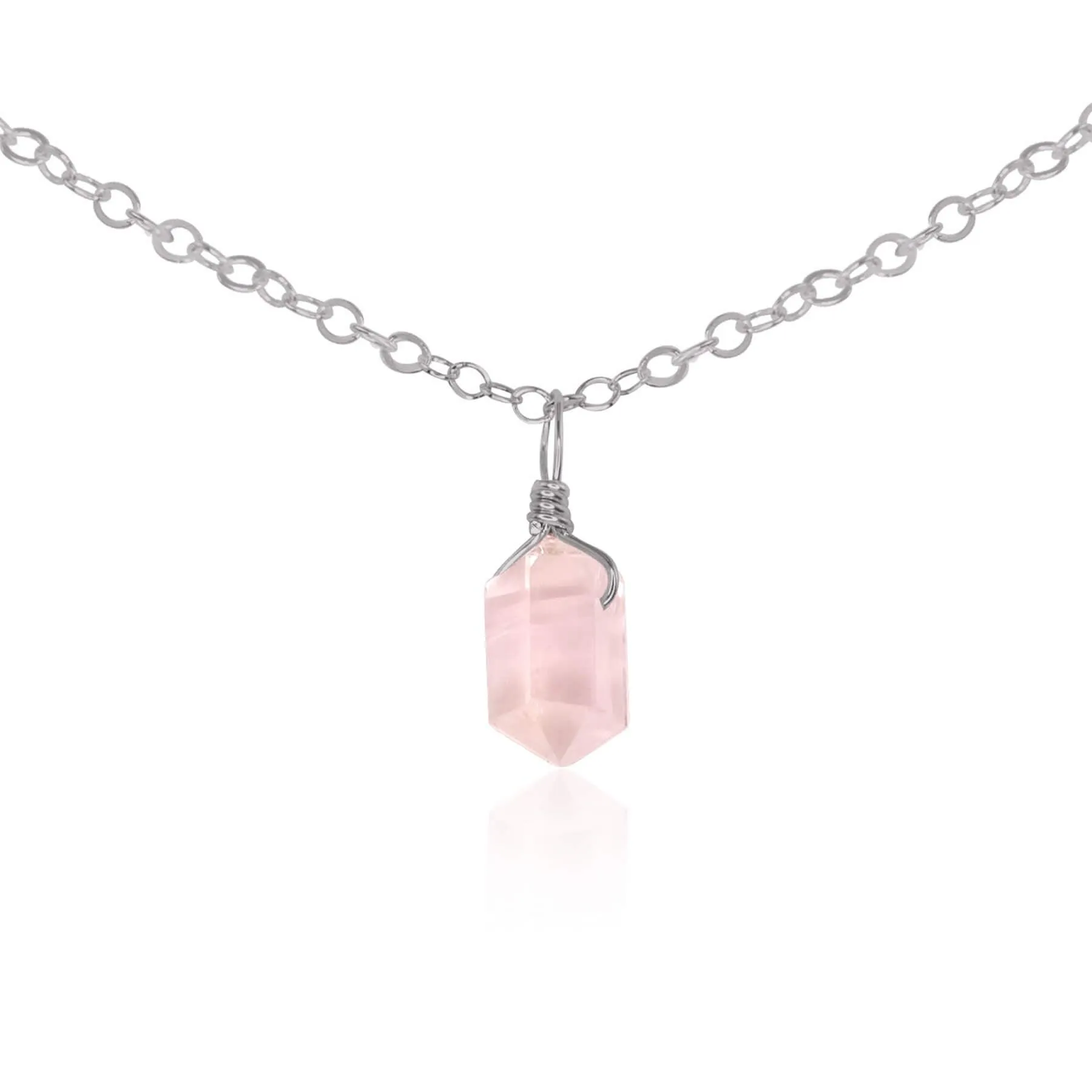 Rose Quartz Mini Double Terminated Crystal Point Pendant Choker Necklace