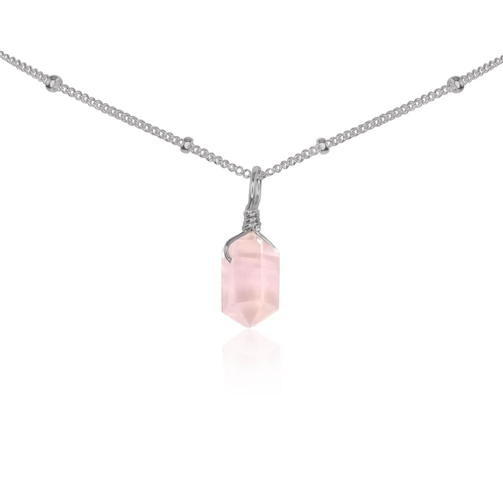 Rose Quartz Mini Double Terminated Crystal Point Pendant Choker Necklace