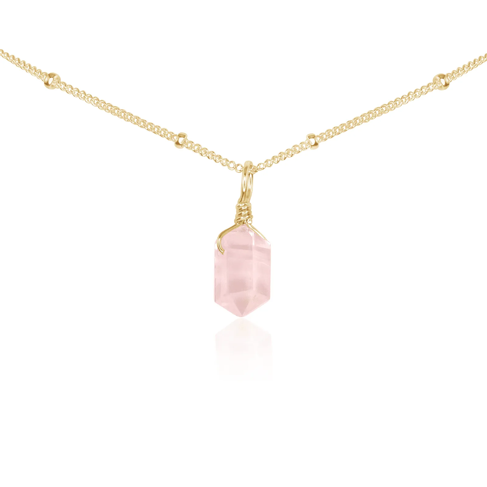 Rose Quartz Mini Double Terminated Crystal Point Pendant Choker Necklace