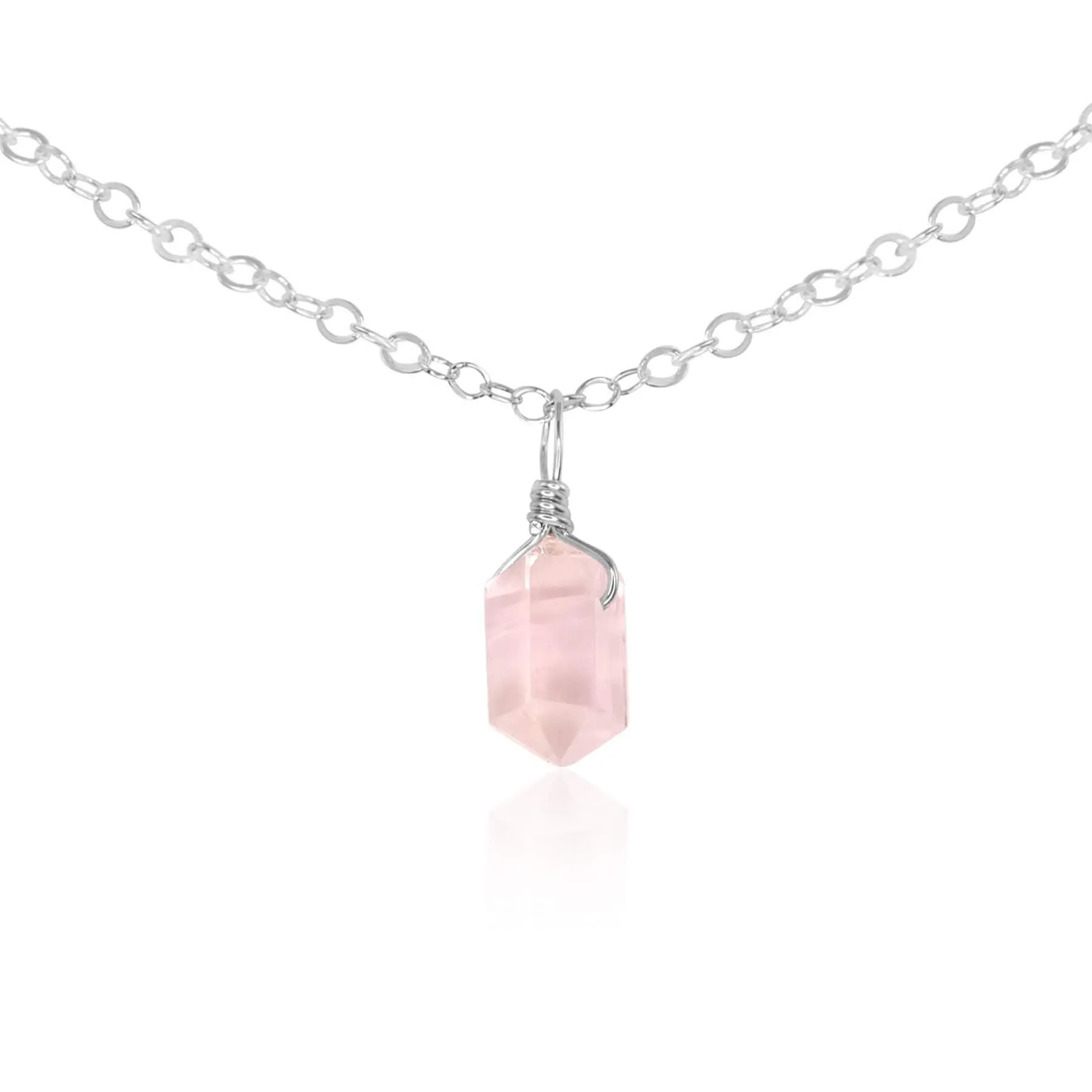 Rose Quartz Mini Double Terminated Crystal Point Pendant Choker Necklace