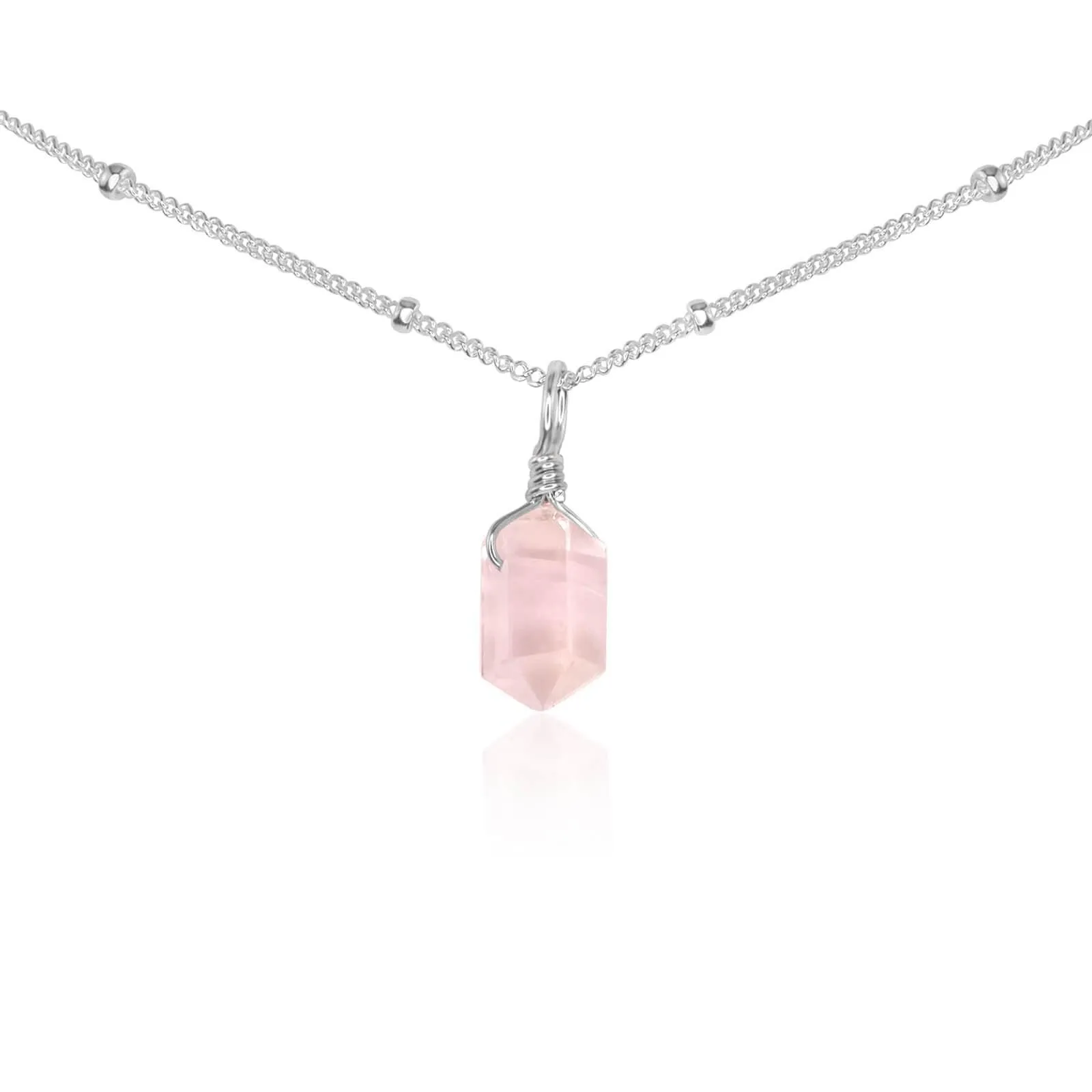 Rose Quartz Mini Double Terminated Crystal Point Pendant Choker Necklace