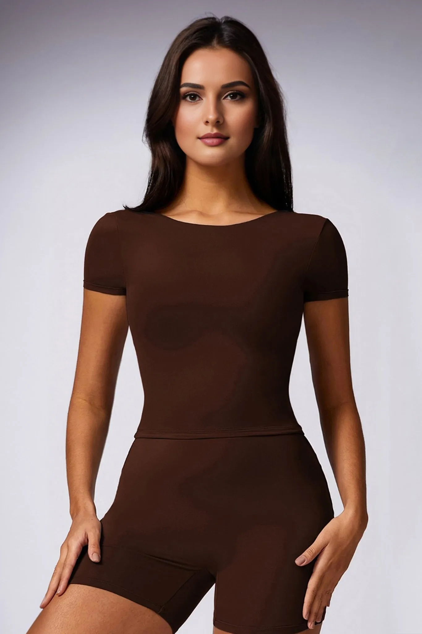 SculptEase Waist-Length Crop Top - Brown