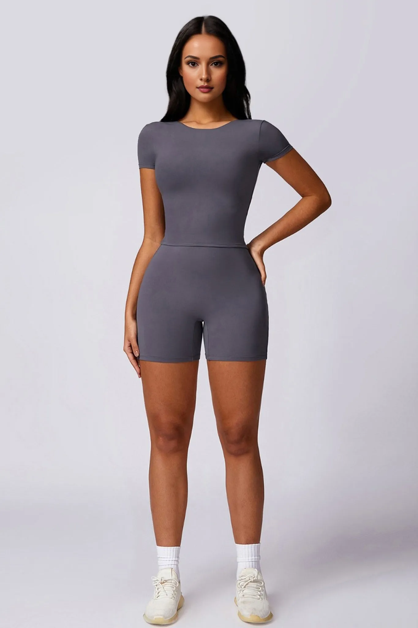 SculptEase Waist-Length Crop Top - Dark Grey