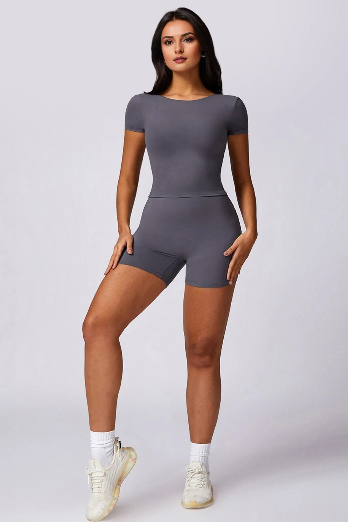 SculptEase Waist-Length Crop Top - Dark Grey