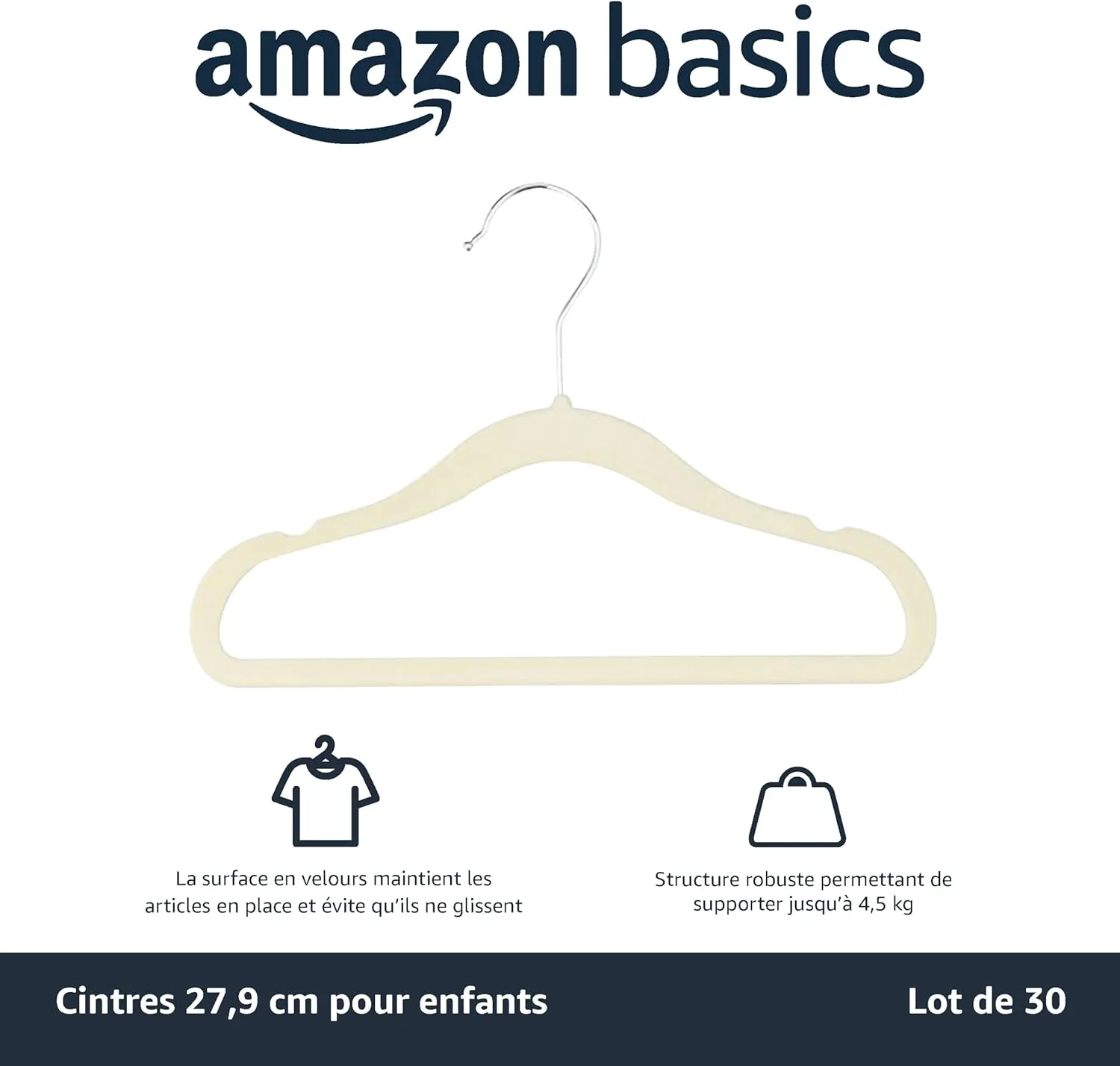 Set of 30 Non-Slip Velvet Hangers for Kids & Toddlers - 29 cm, Beige