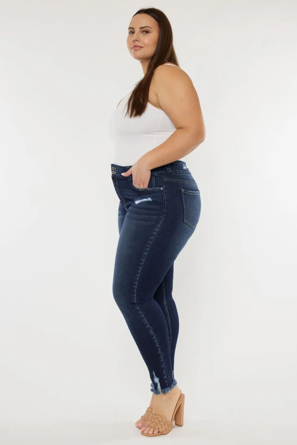Shiloh High Rise Double Button Distressed Skinny Jeans