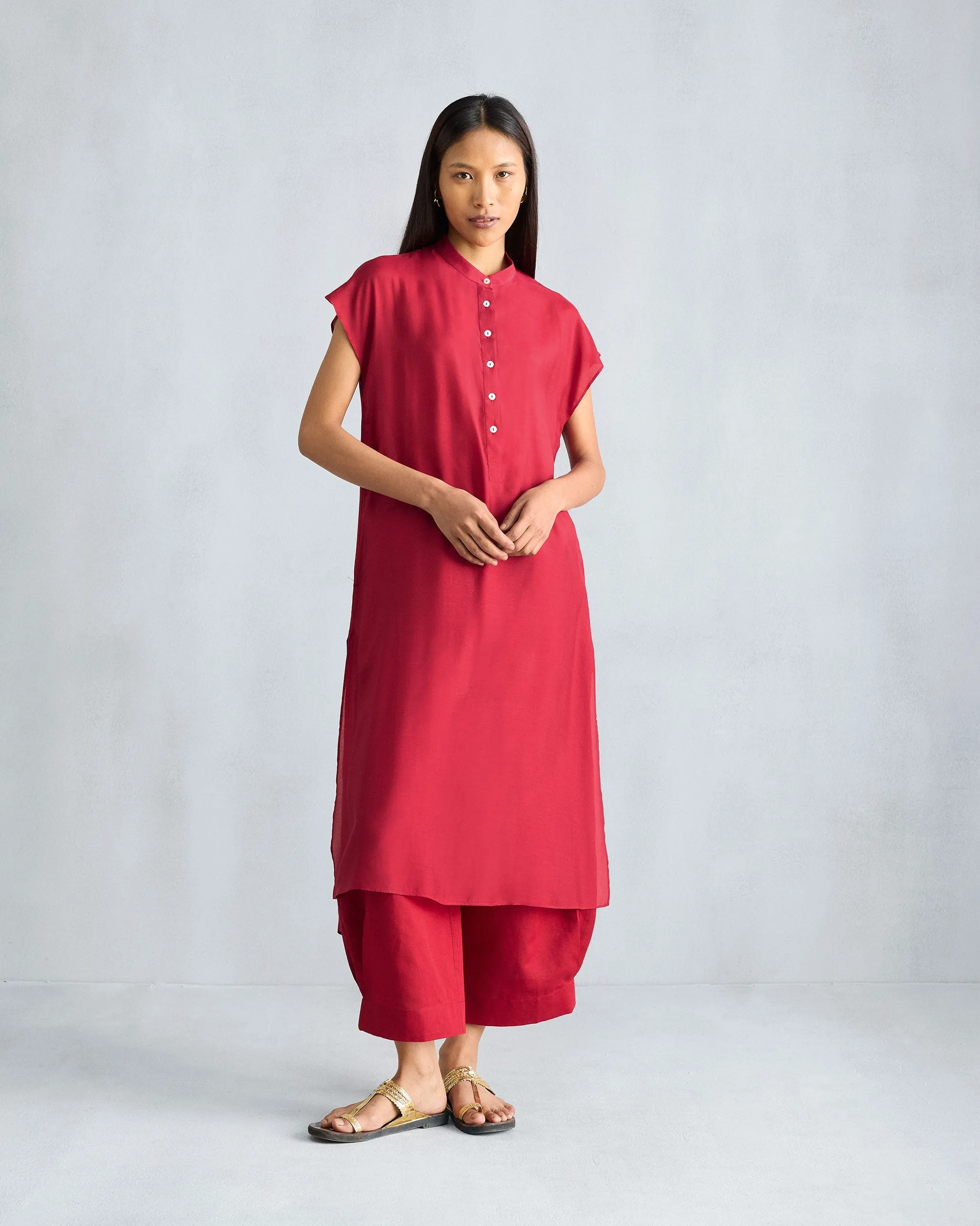Short Sleeve Kurta - Red