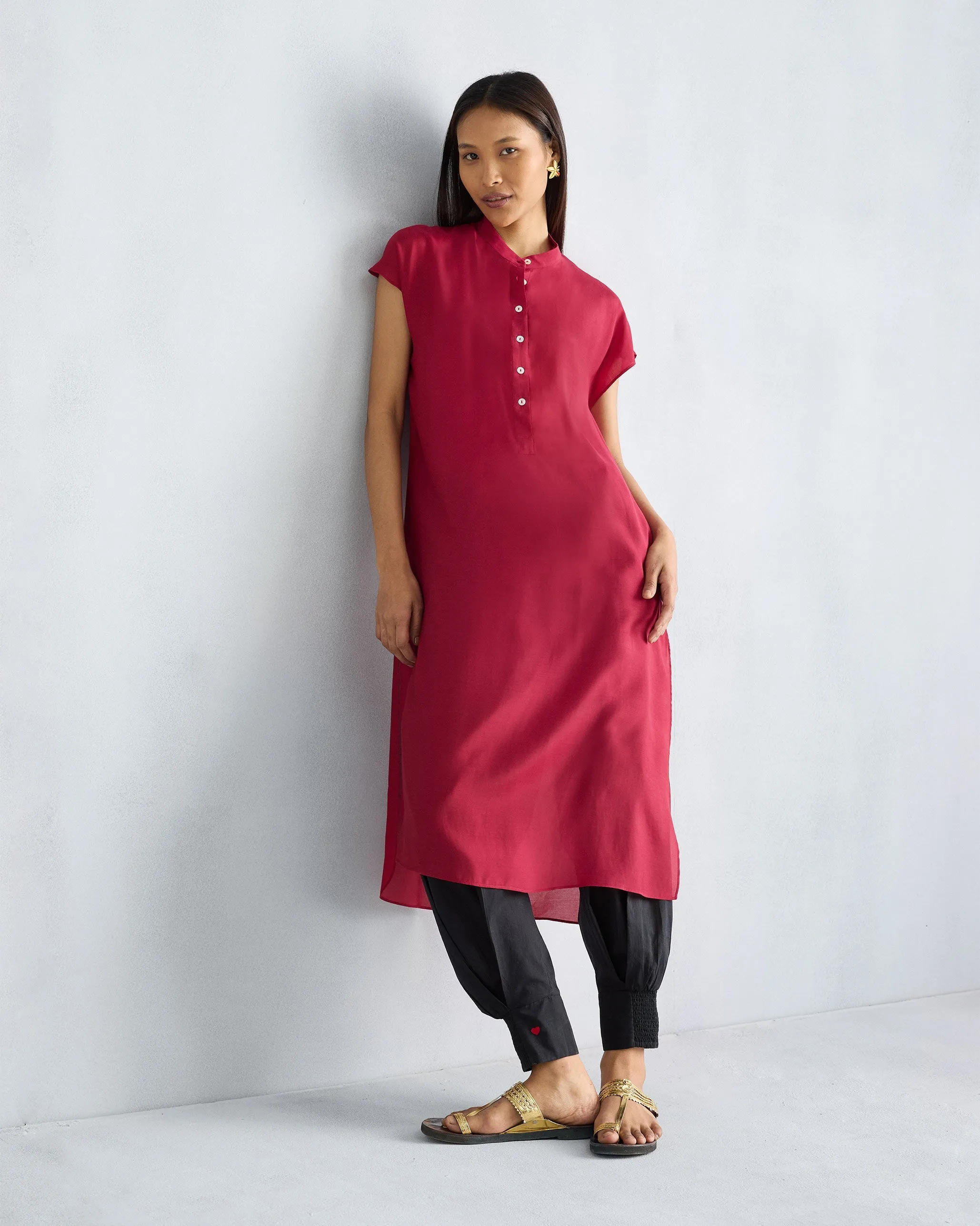 Short Sleeve Kurta - Red