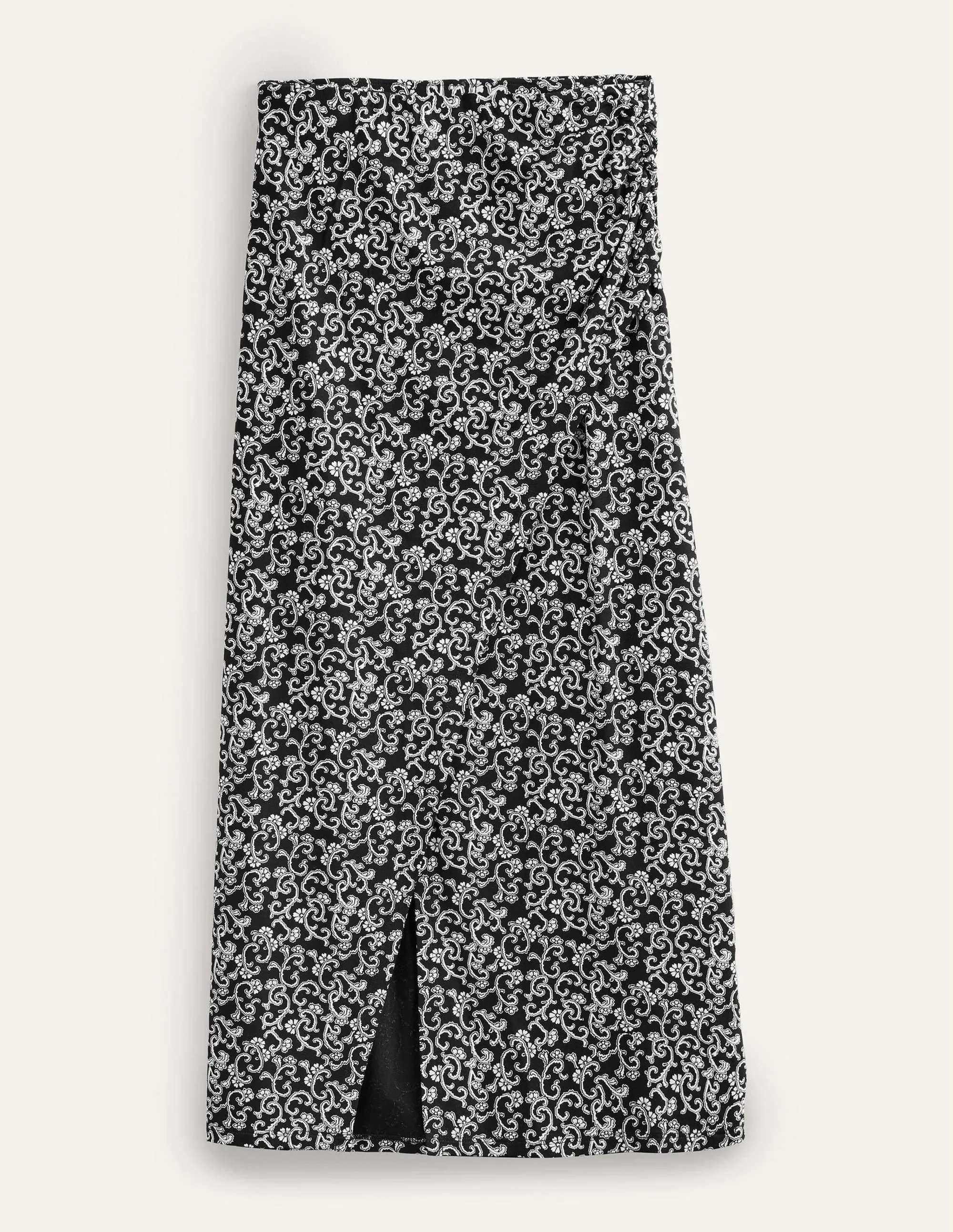 Side Split Jersey Midi Skirt-Black, Abstract Vine