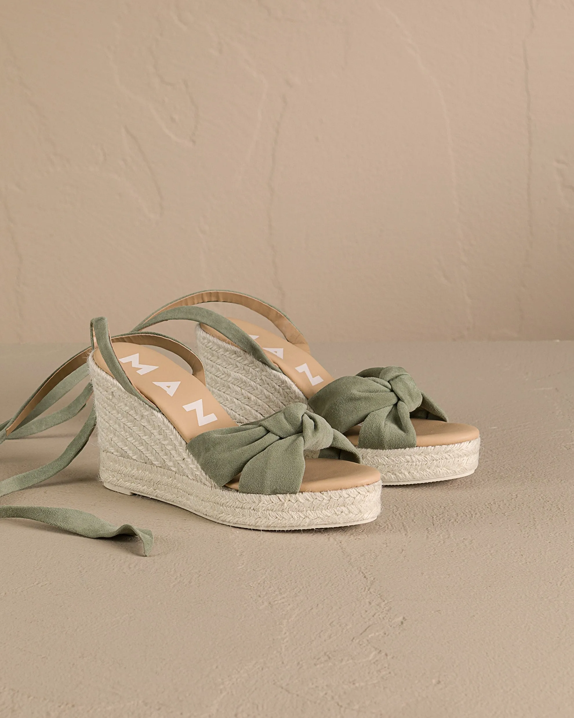 Soft Suede Wedge Espadrilles With Knot - W01WS - Hamptons Sage