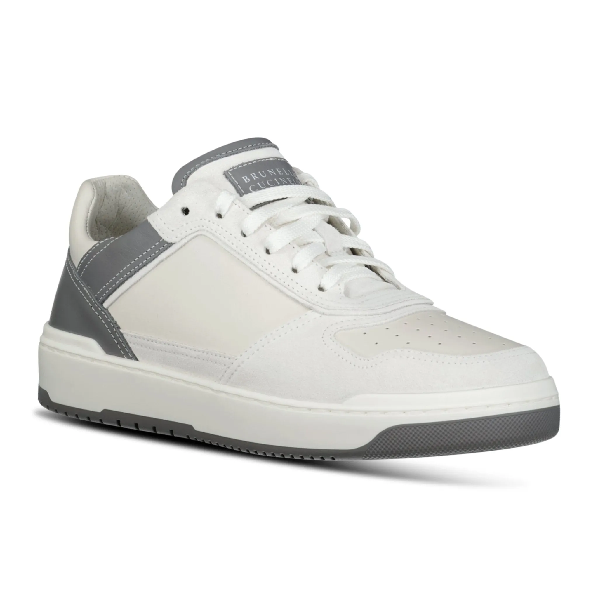 Suede & Leather Trainers White & Grey