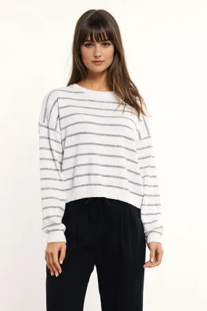Sweater With Drop Shoulders In White With Grey Stripes