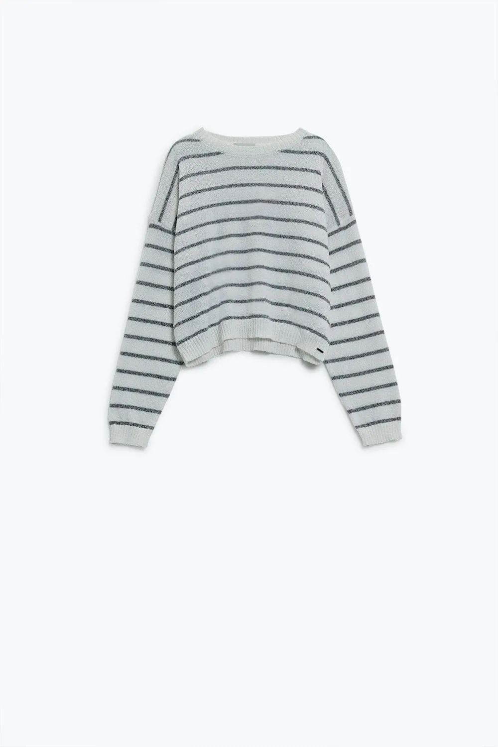 Sweater With Drop Shoulders In White With Grey Stripes