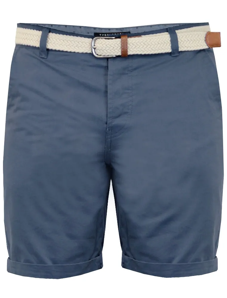 Theo Basic Chino Shorts with Woven Belt in Powder Blue