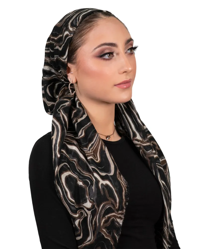 Tie Ur Knot Neutral Marbled Print Pre-Tied Bandanna with Full Non Slip Grip