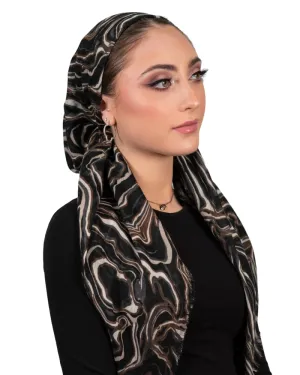 Tie Ur Knot Neutral Marbled Print Pre-Tied Bandanna with Full Non Slip Grip