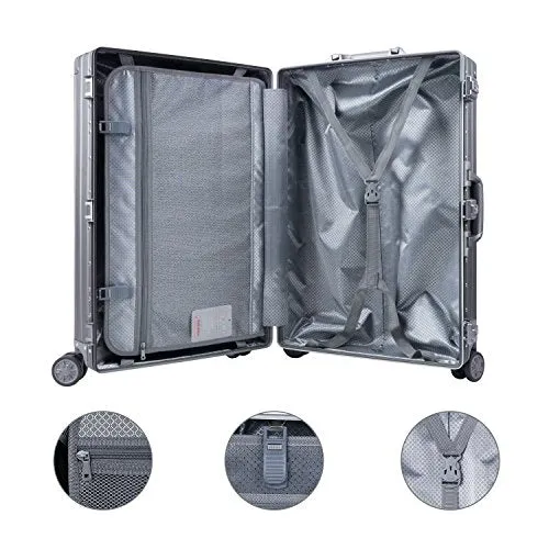 TRAVELKING Multi-size All Aluminum Hard Shell Luggage Case Carry On Spinner Suitcase (20"-28") (Silver, 24")