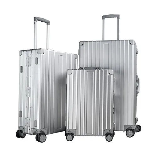 TRAVELKING Multi-size All Aluminum Hard Shell Luggage Case Carry On Spinner Suitcase (20"-28") (Silver, 24")