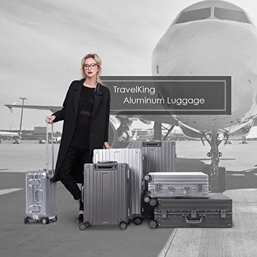 TRAVELKING Multi-size All Aluminum Hard Shell Luggage Case Carry On Spinner Suitcase (20"-28") (Silver, 24")