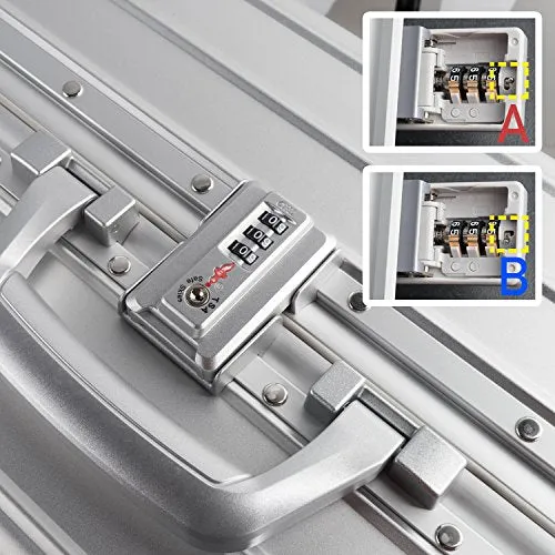 TRAVELKING Multi-size All Aluminum Hard Shell Luggage Case Carry On Spinner Suitcase (20"-28") (Silver, 24")