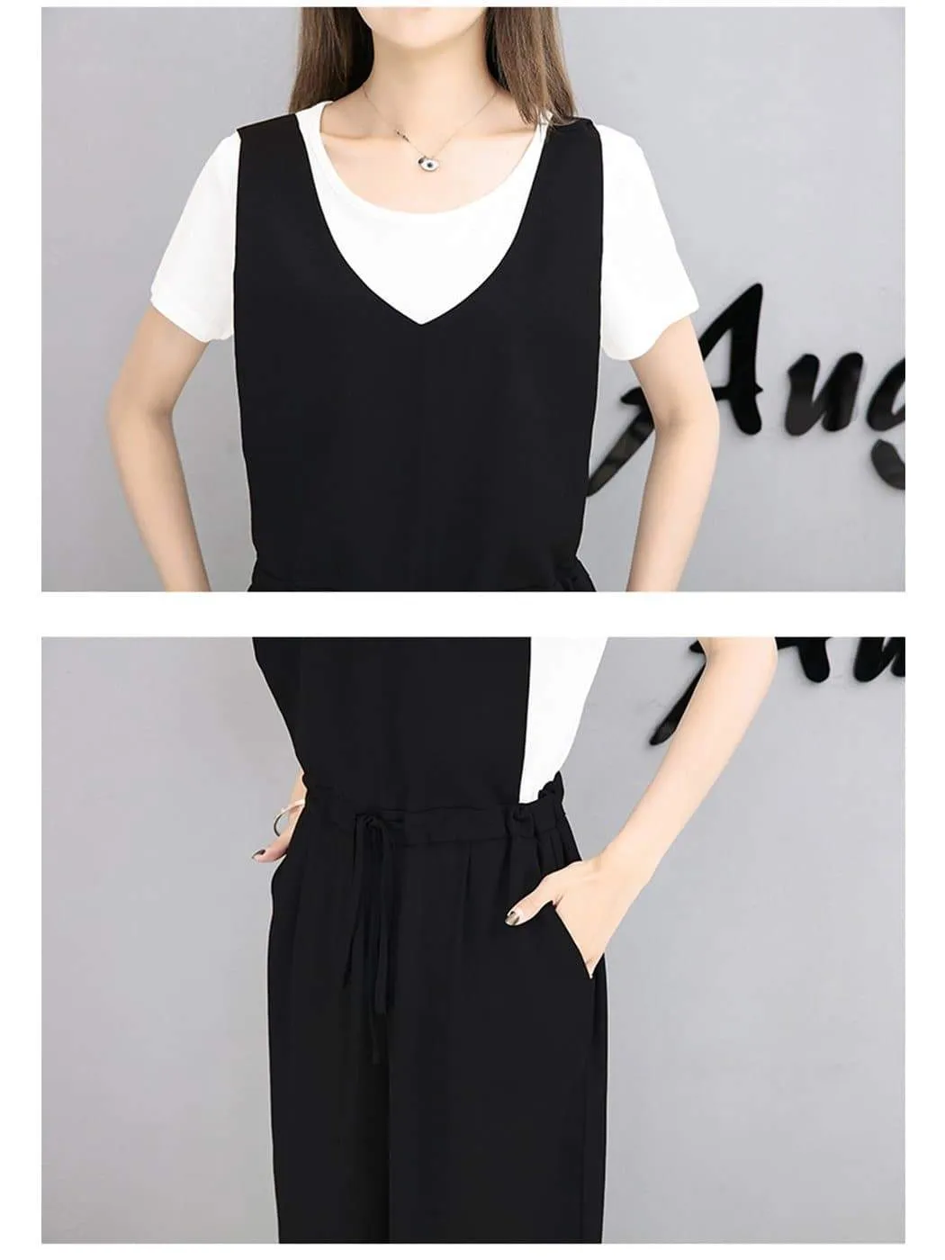 Wide Leg Cropped Overall Jumpsuit