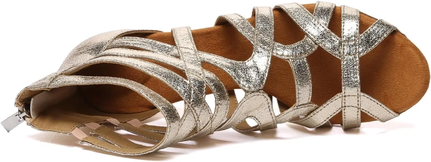 Women's Ballroom Latin Salsa Dance Shoes Open-Toe Ankle Dance Heels, L601