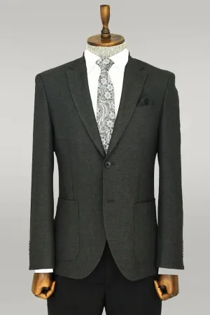 WSS Textured Slim Fit Peak Lapel Anthracite Men Blazer  - Singen